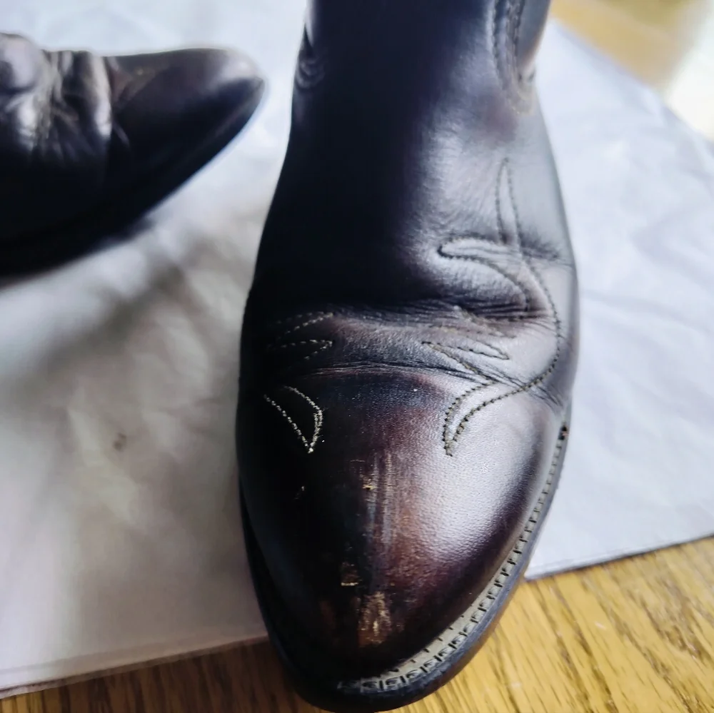 Cowboy Boots Youth Size 4D Brown Leather Manmade Lining